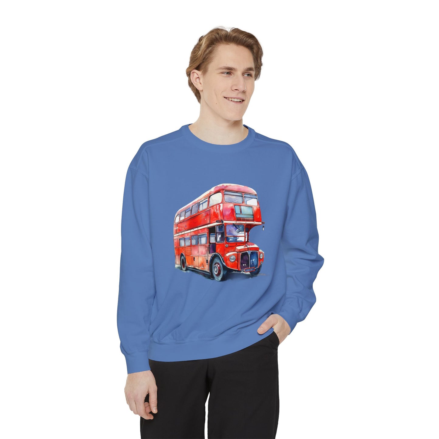 Unisex Garment-Dyed Sweatshirt Relaxed - London Transport Red Double-Decker Bus