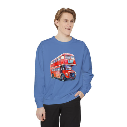 Unisex Garment-Dyed Sweatshirt Relaxed - London Transport Red Double-Decker Bus
