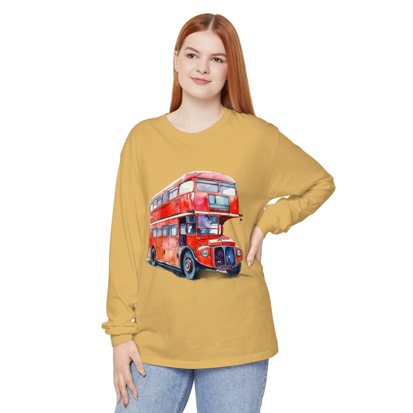 Unisex Garment-dyed Long Sleeve T-Shirt - Hop On, Hop Off - Exploring London by Bus