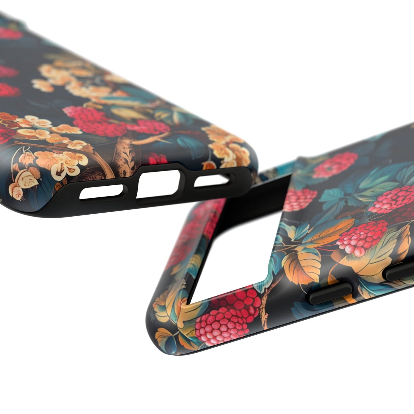 Floral Phone Case with Berry Design, Durable Phone Cover, Floral Print, Gift for Plant Lovers, Nature-Inspired Accessory