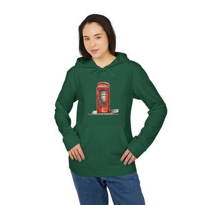 adidas Unisex Fleece Hoodie - Iconic British Public Telephone - Classic Red Phone Box Design