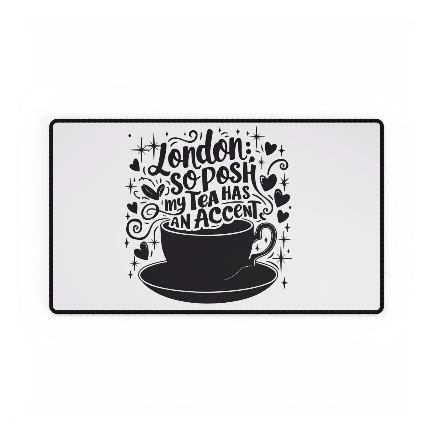 London Tea Themed Desk Mat, Chic Office Decor, Gift for Tea Lovers, Stylish Workspace Accessory, Home Office Essentials