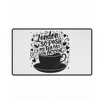 London Tea Themed Desk Mat, Chic Office Decor, Gift for Tea Lovers, Stylish Workspace Accessory, Home Office Essentials