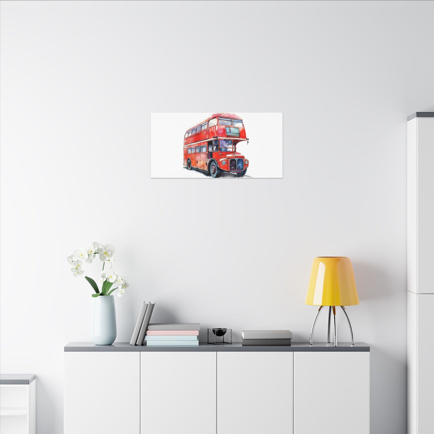 London Red Double-Decker Bus Art Canvas Print, Wall Decor for Travel Lovers, Home Office Gift, Unique Artwork for All Occasions