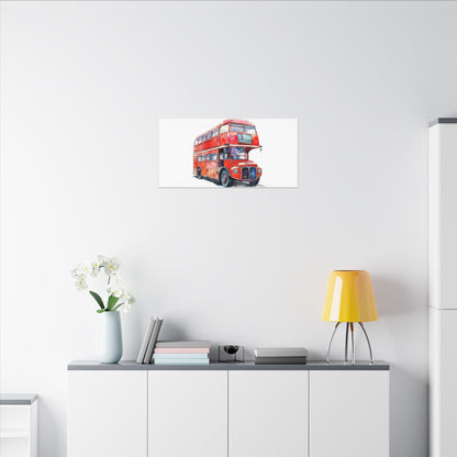 London Red Double-Decker Bus Art Canvas Print, Wall Decor for Travel Lovers, Home Office Gift, Unique Artwork for All Occasions