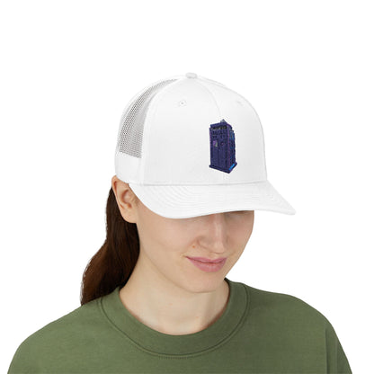 Sparkling TARDIS Snapback Cap | Retro Trucker Hat | Perfect Gift for Whovians | Fun & Casual Style | Great for Festivals & Parties
