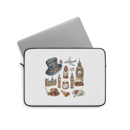 Vintage London Travel Laptop Sleeve, Cute England Design, Gift for Travelers, Laptop Bag, Computer Case, Stylish Tech Accessory