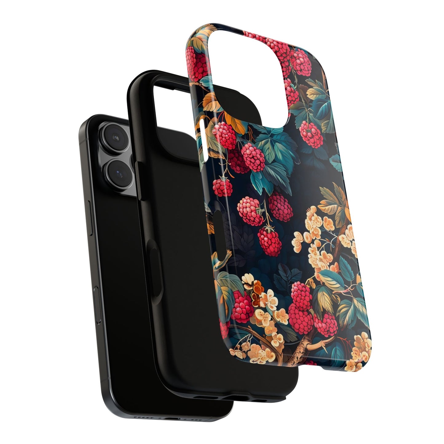 Floral Phone Case with Berry Design, Durable Phone Cover, Floral Print, Gift for Plant Lovers, Nature-Inspired Accessory