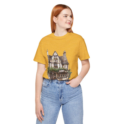 Unisex Jersey Short Sleeve Tee - Cottages & Cobblestones - A British Village Dream