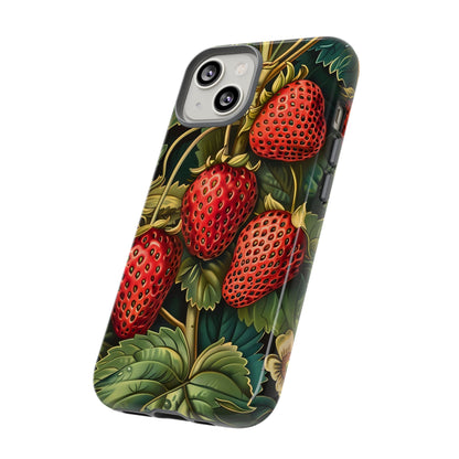 Strawberry Phone Case, Tough Berry Case, Floral Phone Cover, Cute Smartphone Shell, Nature-Inspired Gift