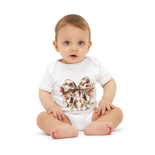 Floral Bow Infant One Piece – Cute Baby Bodysuit for Milestones & Gifts