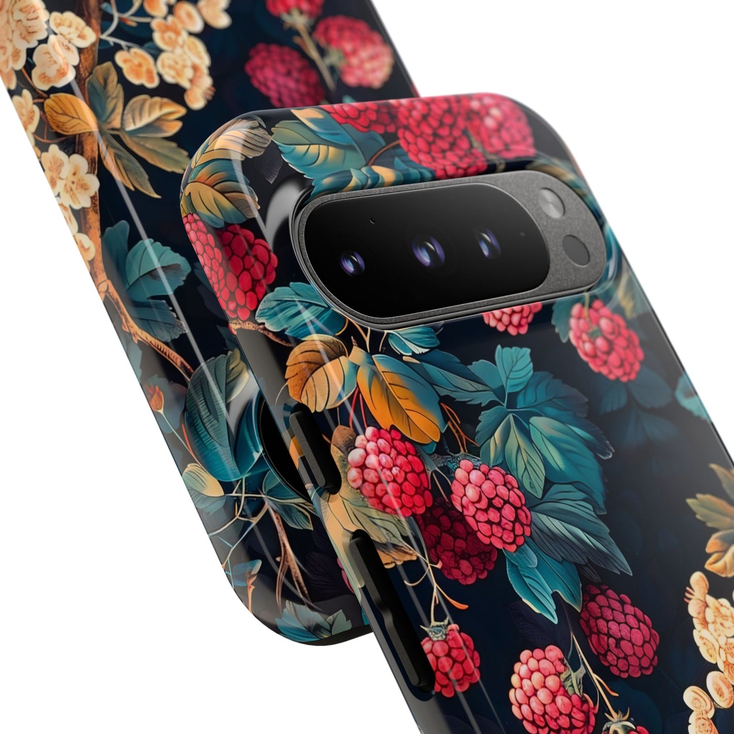 Floral Phone Case with Berry Design, Durable Phone Cover, Floral Print, Gift for Plant Lovers, Nature-Inspired Accessory