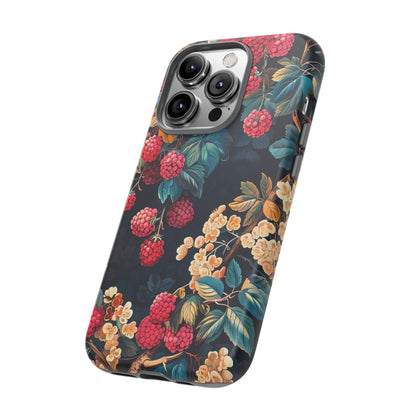 Floral Phone Case with Berry Design, Durable Phone Cover, Floral Print, Gift for Plant Lovers, Nature-Inspired Accessory