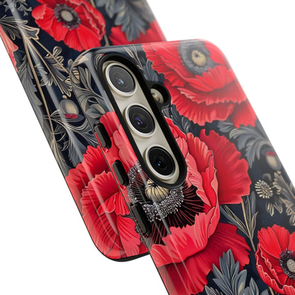 Floral Phone Case with Artistic Poppies, Tough Cases, Flower Design, Nature Lover Gift, Customizable Mobile Cover, Stylish Phone Accessories