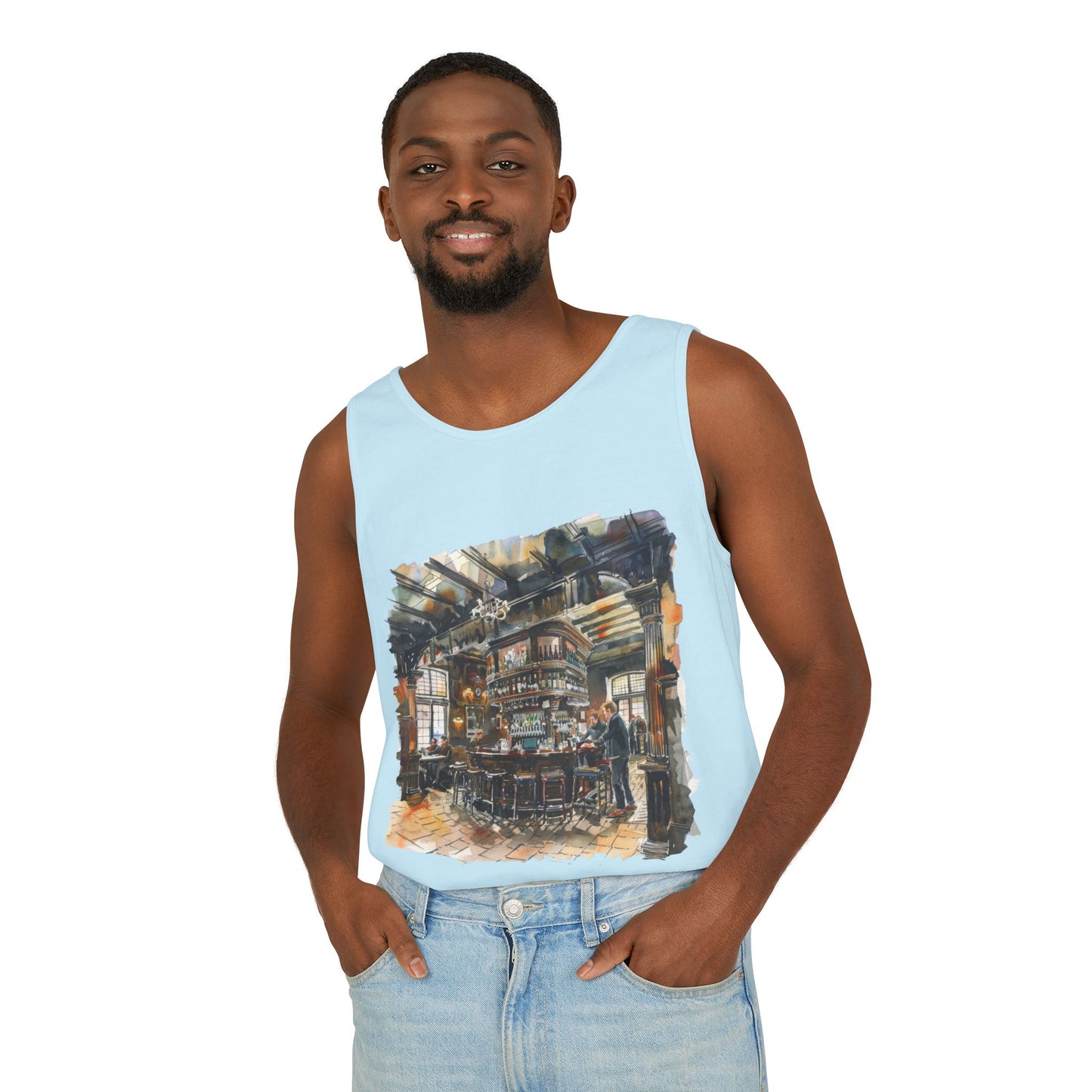 Unisex Garment-Dyed Tank Top - Cozy British Pub - London