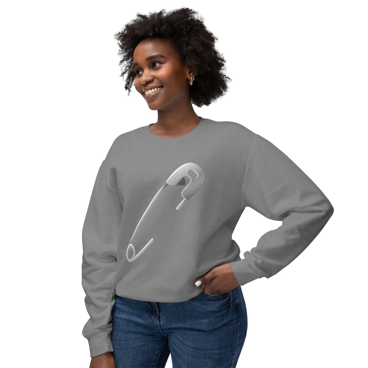 Unisex Lightweight Crewneck Sweatshirt - Minimalist Safety Pin Design