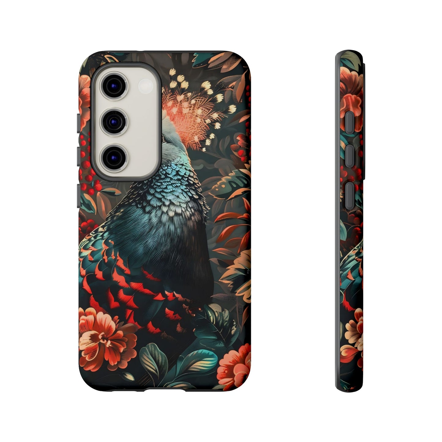 Floral Peacock Phone Case, Tough Cases, Artistic Phone Cover, Unique Gift, Nature Lover Accessory, Protective Case