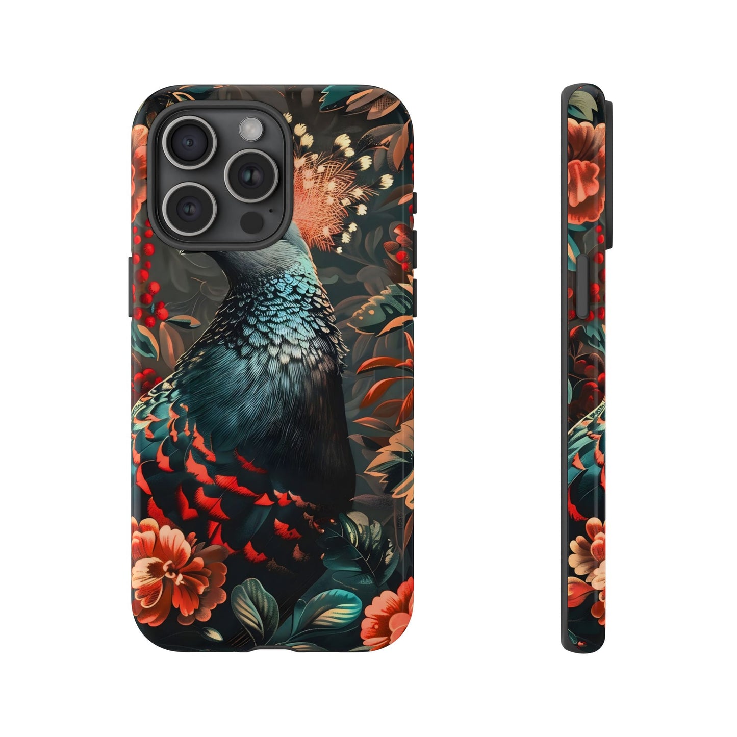 Floral Peacock Phone Case, Tough Cases, Artistic Phone Cover, Unique Gift, Nature Lover Accessory, Protective Case
