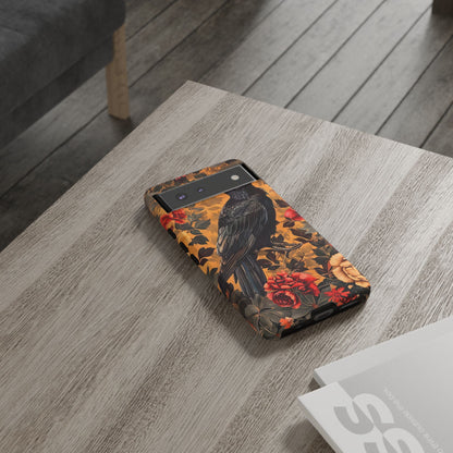 Raven Floral Phone Case - Tough Cases, Blackbird Decor, Gift for Nature Lovers, Bird Themed Accessories, Unique Phone Cover