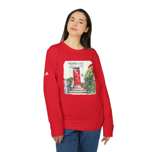 Adidas Unisex Fleece Crewneck Sweatshirt - Cozy Grey Sweatshirt with Red Door Design for Home Lovers