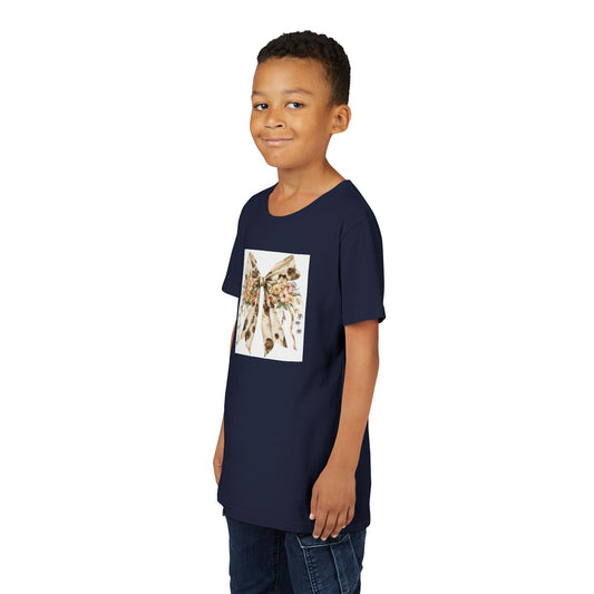 Youth Short Sleeve Tee - Rustic Country Bow with Daisy Flowers and Cow Spots - Stylish Gift for Kids