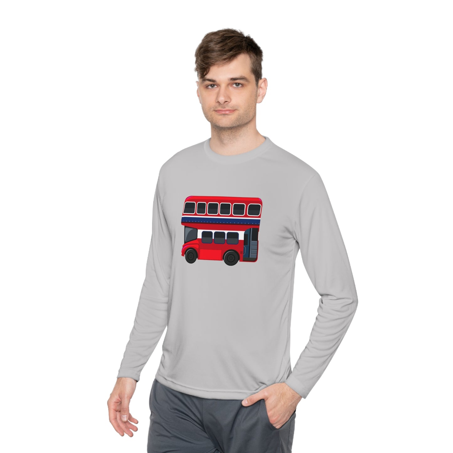 Unisex Lightweight Long Sleeve Tee - London Transport English Bus - Iconic Red Double-Decker Bus