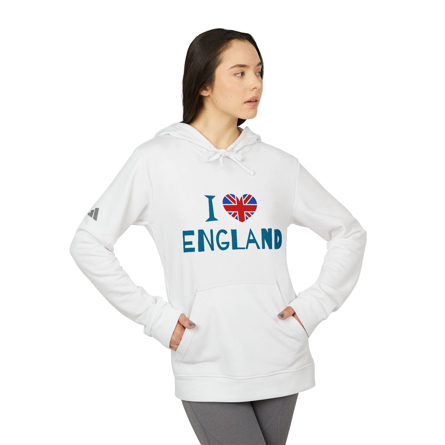 adidas Unisex Fleece Hoodie - I Love England - Union Jack Heart Design
