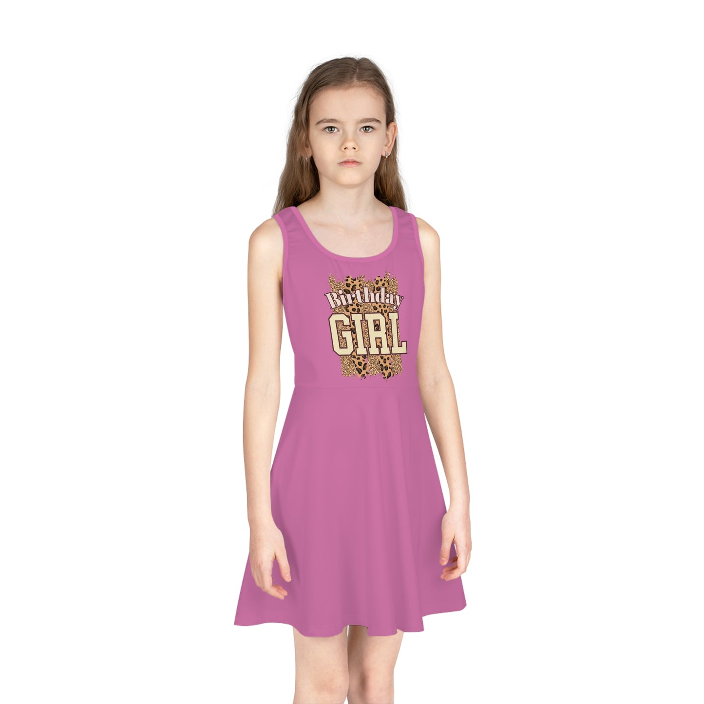 Girls Sundress - Pink Leopard Print Birthday Girl Sublimation Design - Fun & Stylish Pink Dress for Celebrations