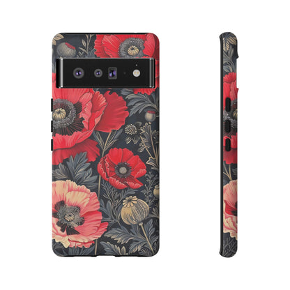 Floral Phone Case with Artistic Poppies, Tough Cases, Flower Design, Nature Lover Gift, Customizable Mobile Cover, Stylish Phone Accessories