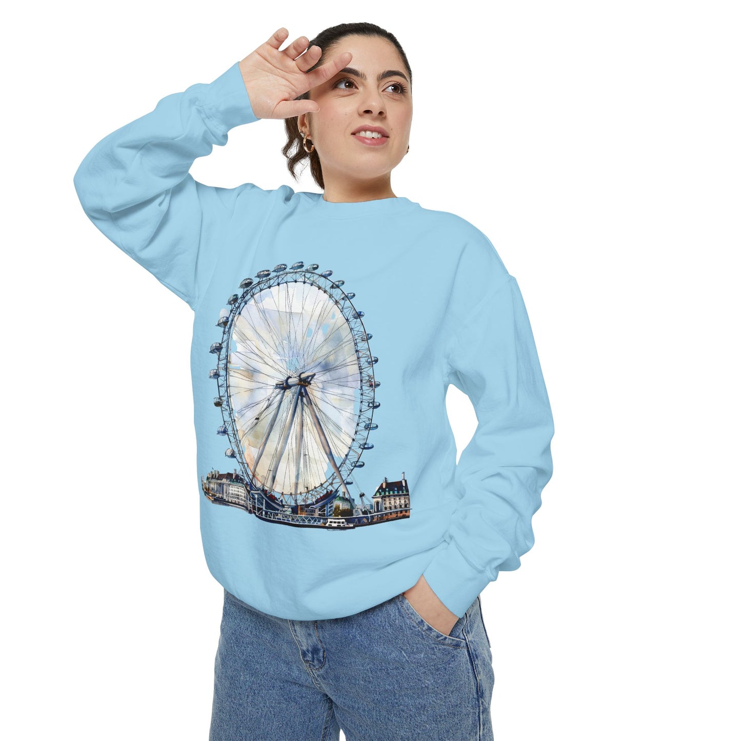 Unisex Garment-Dyed Sweatshirt - London Eye - Iconic Ferris Wheel