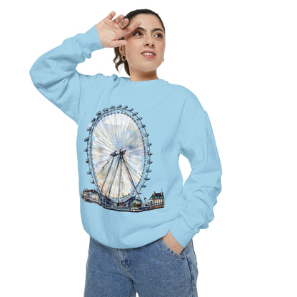 Unisex Garment-Dyed Sweatshirt - London Eye - Iconic Ferris Wheel