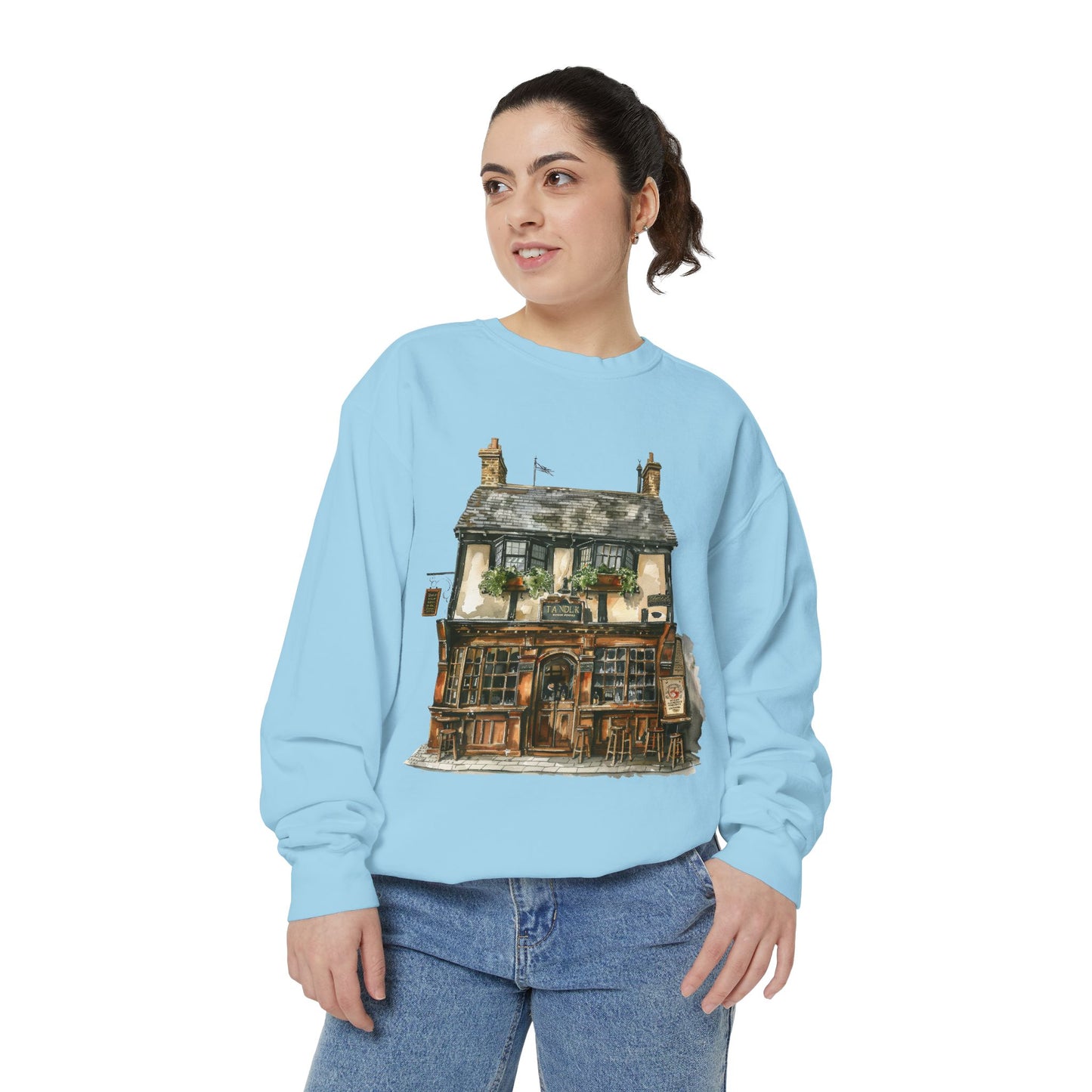 Unisex Garment-Dyed Sweatshirt - From Thatched Roofs to Stone Walls - British Village Houses