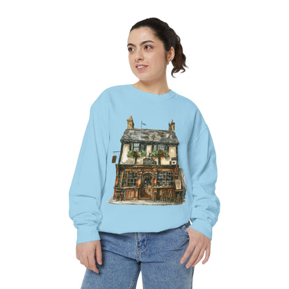 Unisex Garment-Dyed Sweatshirt - From Thatched Roofs to Stone Walls - British Village Houses