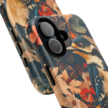 Artistic Bird Phone Case, Unique Tough Cases for Nature Lovers, Floral Design, Cute Gift, Customized Phone Accessories