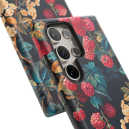 Floral Phone Case with Berry Design, Durable Phone Cover, Floral Print, Gift for Plant Lovers, Nature-Inspired Accessory