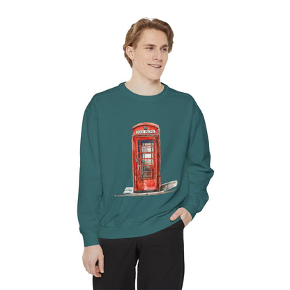 Unisex Garment-Dyed Sweatshirt All Day Wear - Iconic British Public Telephone
