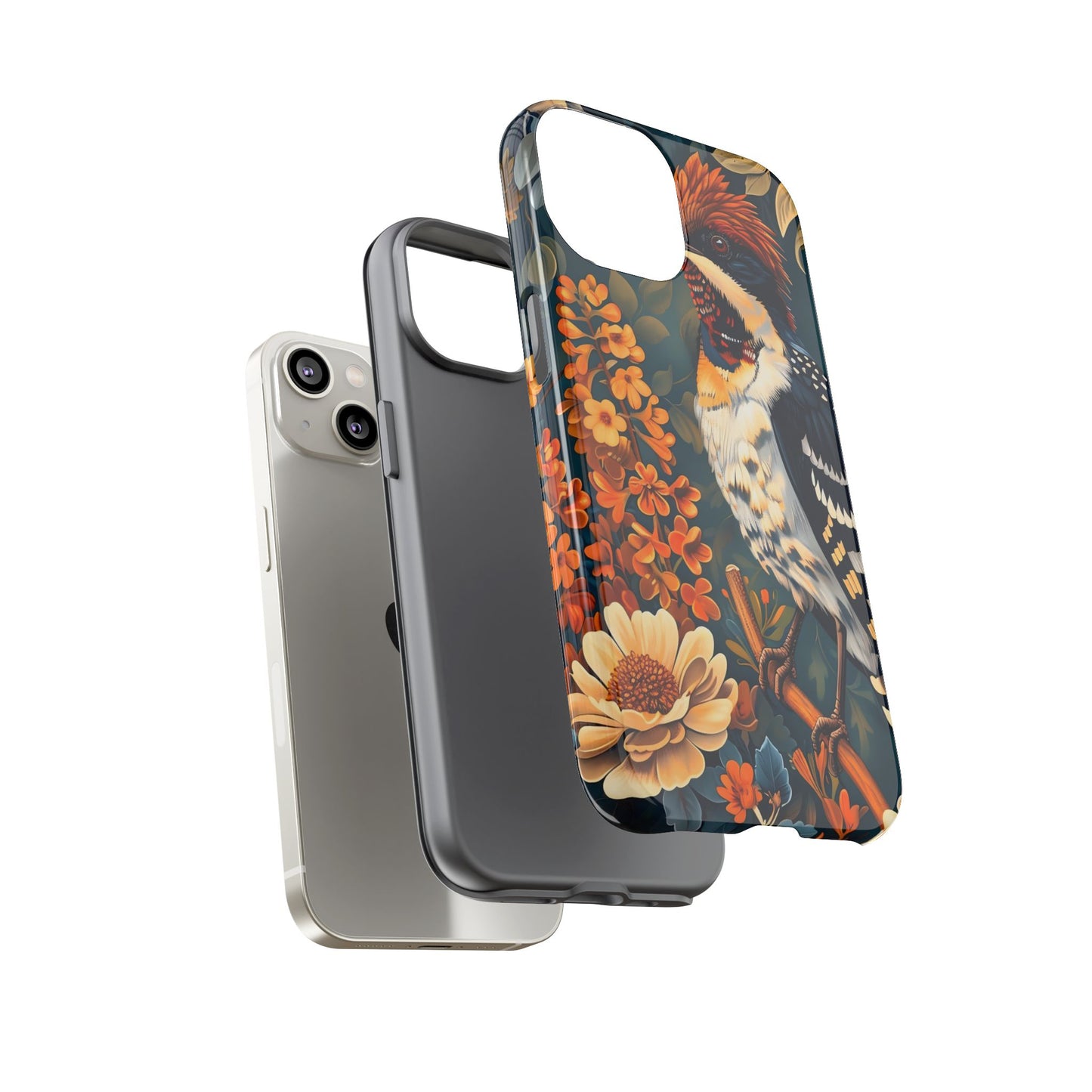 Tough Cases: Floral Bird Phone Case, Vintage Style Cover, Nature Lover Gift, Botanical Design, Spring Inspire Fashion