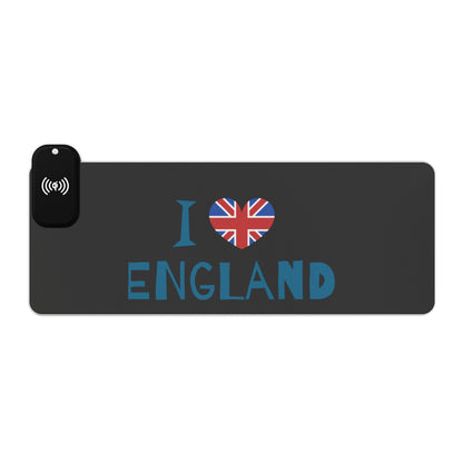 I Love England Typography Design - LED Gaming Mouse Pad with Wireless Charging - I Love England Design, Gamer Gift, Desk Accessory, Unique Office Decor, Home Office Essentials