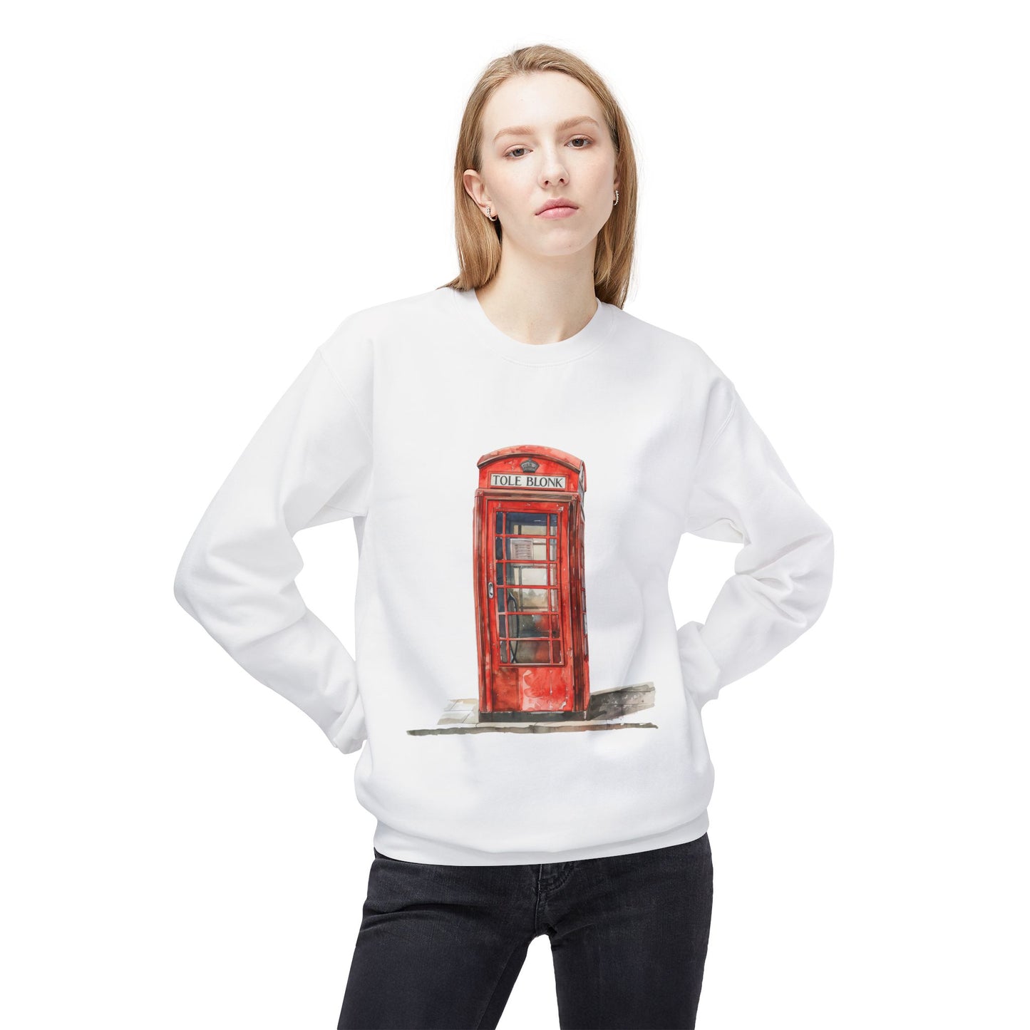 Unisex Midweight Softstyle Fleece Crewneck Sweatshirt - Iconic British Red Telephone Booth