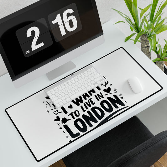 I Want to Live in London Desk Mat, Inspirational Office Decor, Personalized Gift, Desk Protector, Home Office Accessory
