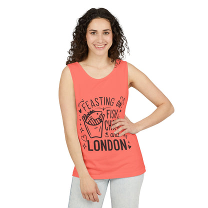 Unisex Garment-Dyed Tank Top - Feasting on fish chips and London
