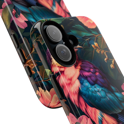 Vibrant Phone Case, Tropical Bird Design, Tough Phone Cover, Floral Tech Accessory, Gift for Nature Lovers
