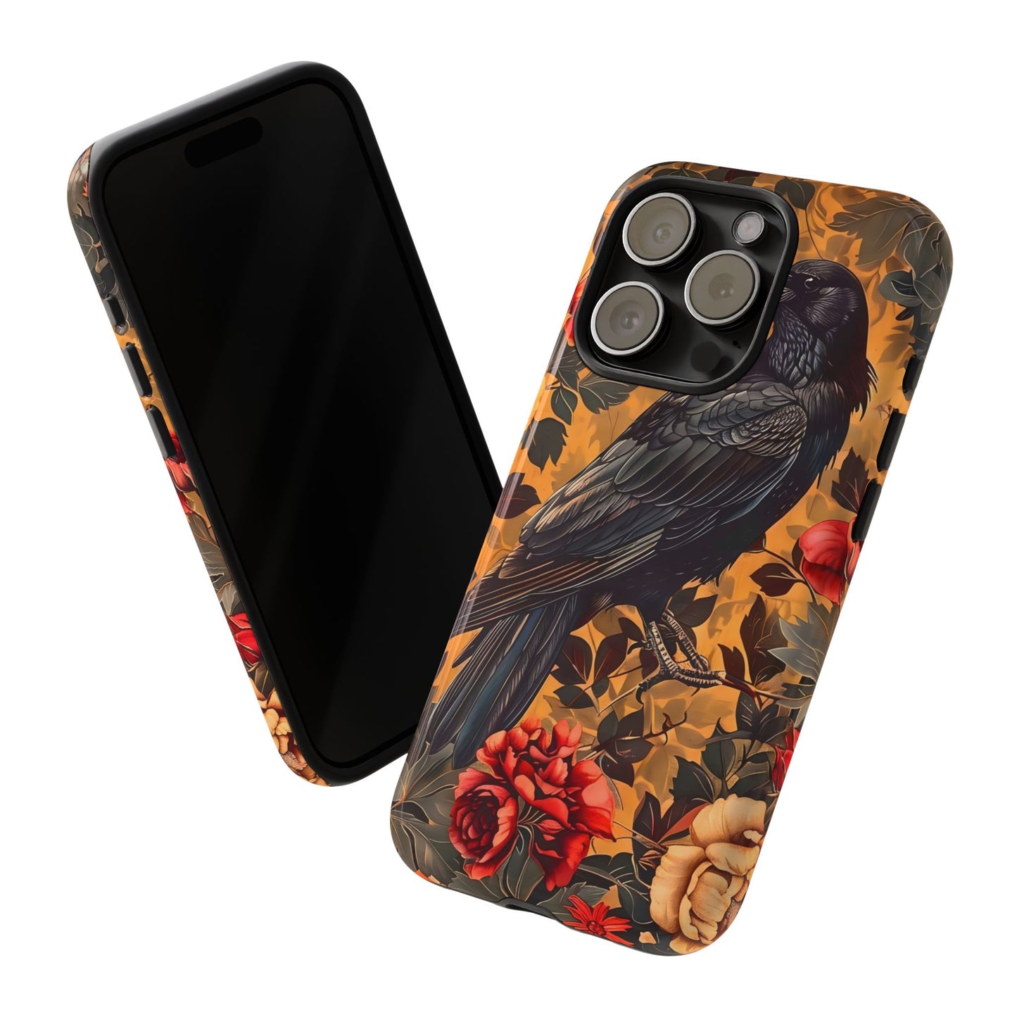 Raven Floral Phone Case - Tough Cases, Blackbird Decor, Gift for Nature Lovers, Bird Themed Accessories, Unique Phone Cover
