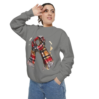 Unisex Garment-Dyed Sweatshirt - Classic British Plaid Scarf Design