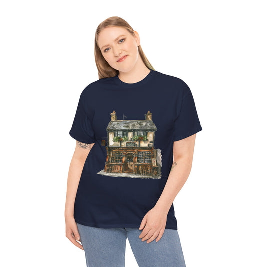 Unisex Heavy Cotton Tee - Rustic Retreat - The Quintessential British Village House