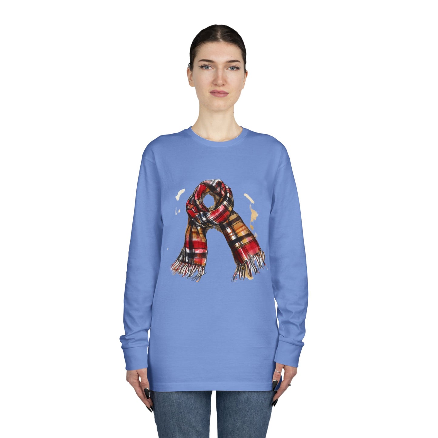 Long Sleeve Crewneck Tee - Plaid British Scarf - Timeless Style and Classic Elegance