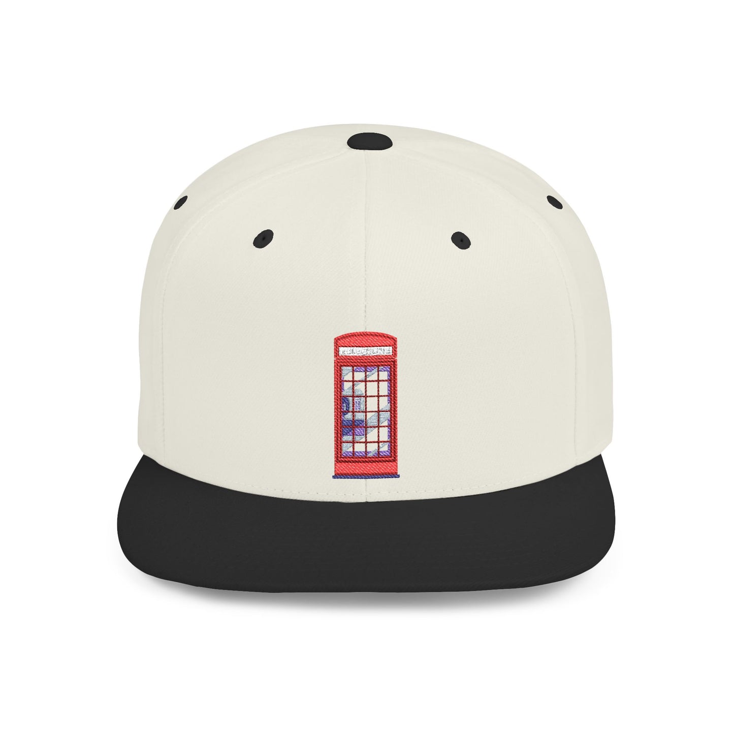 Red Telephone Booth Front View Flat Bill Snapback