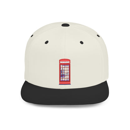 Red Telephone Booth Front View Flat Bill Snapback