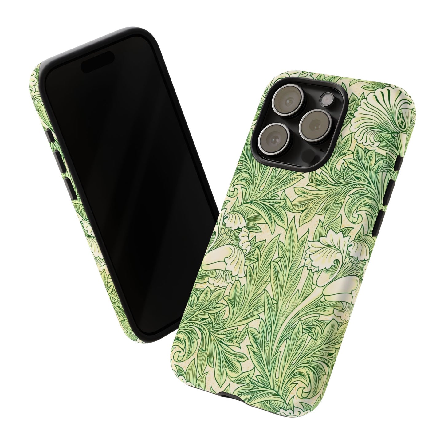 Green Floral Phone Case, Botanical iPhone Cover, Tough Phone Shell, Nature-inspired Gift, Eco-friendly Tech Accessory