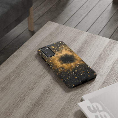 Stylish Phone Case with Golden Galaxy Design, Tough Phone Cover, Trendy Mobile Accessory, Gift for Space Lovers, Protective Phone Shell